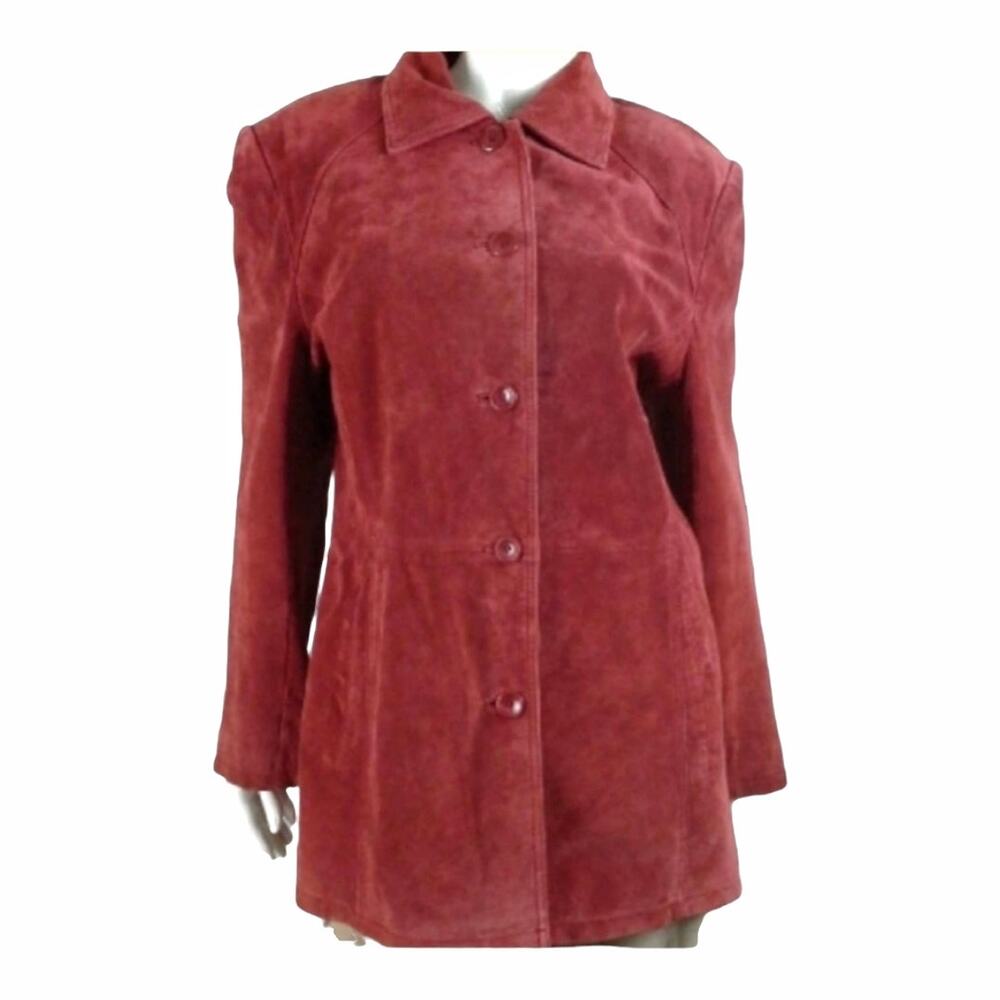 BERNARDO Vintage Red Suede Coat Size L Hip Length Leather Blazer Style Jacket